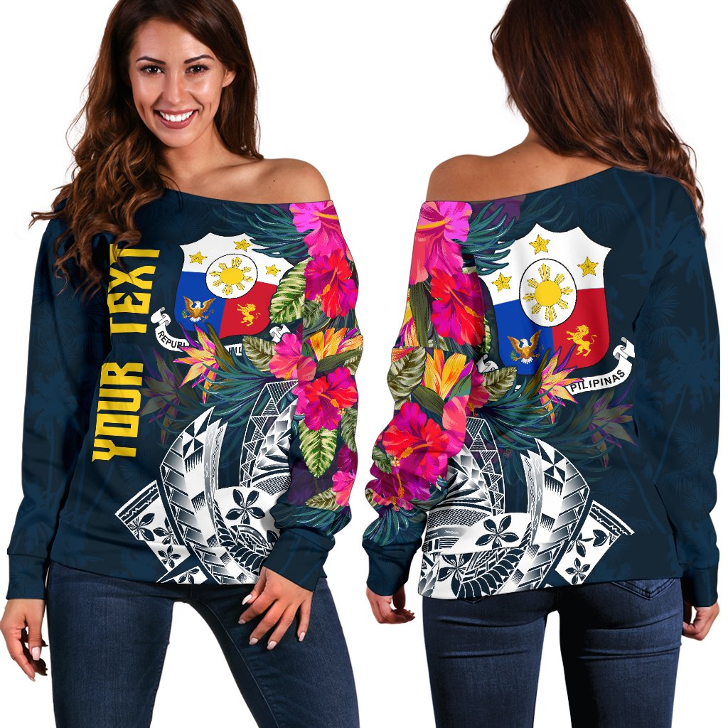 The Philippines Personalised Women's Off Shoulder Sweater - Summer Vibes Blue - Polynesian Pride