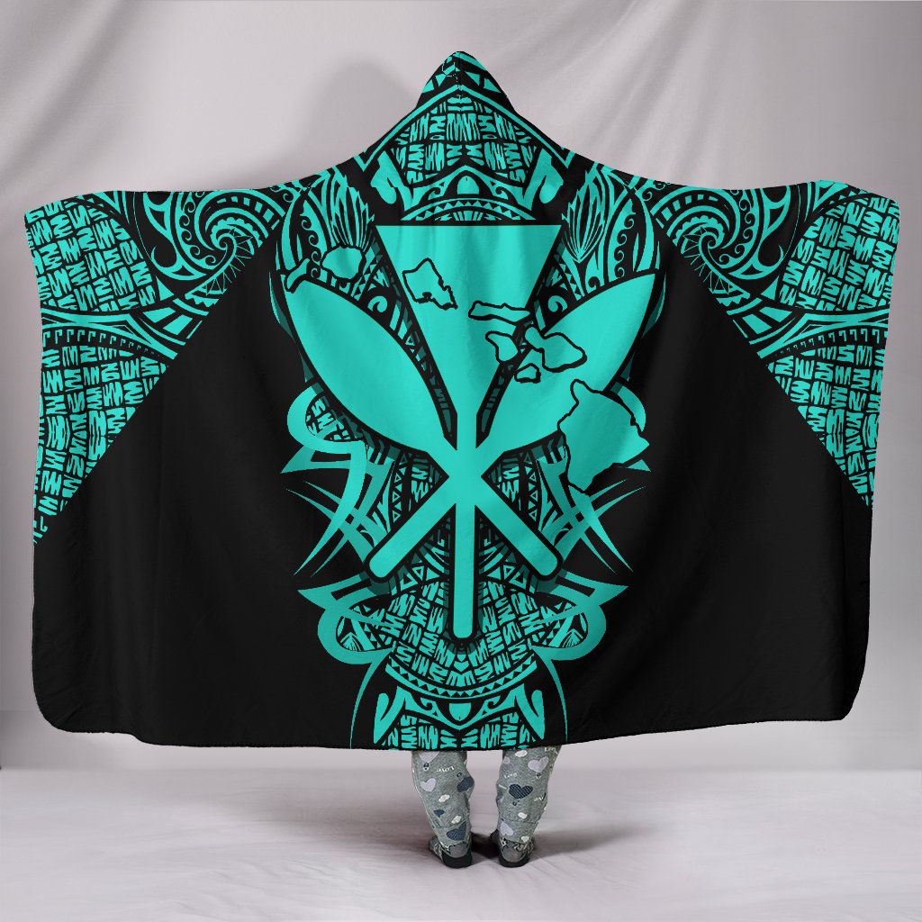 Kanaka Map Polynesian Hooded Blanket - Turquoise - Armor Style Hooded Blanket Blue - Polynesian Pride