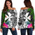 Wallis and Futuna Off Shoulder Sweater - Turtle Plumeria Banana Leaf Black - Polynesian Pride