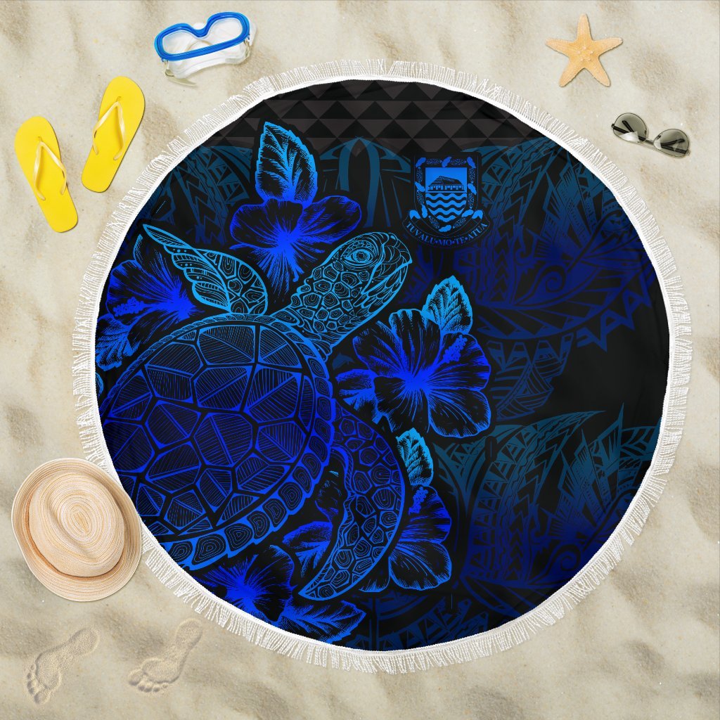 Tuvalu Polynesia Beach Blanket Turtle Hibiscus Blue One Style One Size Blue - Polynesian Pride