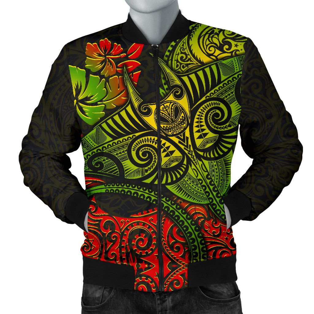 Hawaii Men's Bomber Jacket - Polynesian Manta Ray Black - Polynesian Pride