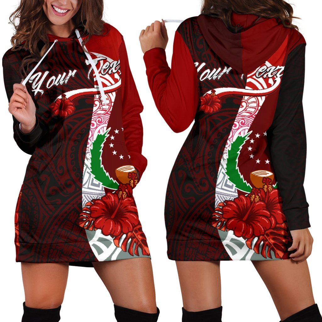 Pohnpei Micronesia Custom Personalised Women's Hoodie Dress - Coat Of Arm With Hibiscus Red - Polynesian Pride