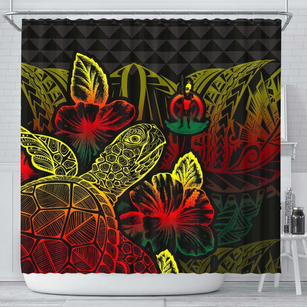 Vanuatu Shower Curtain Turtle Hibiscus Reggae 177 x 172 (cm) Reggae - Polynesian Pride