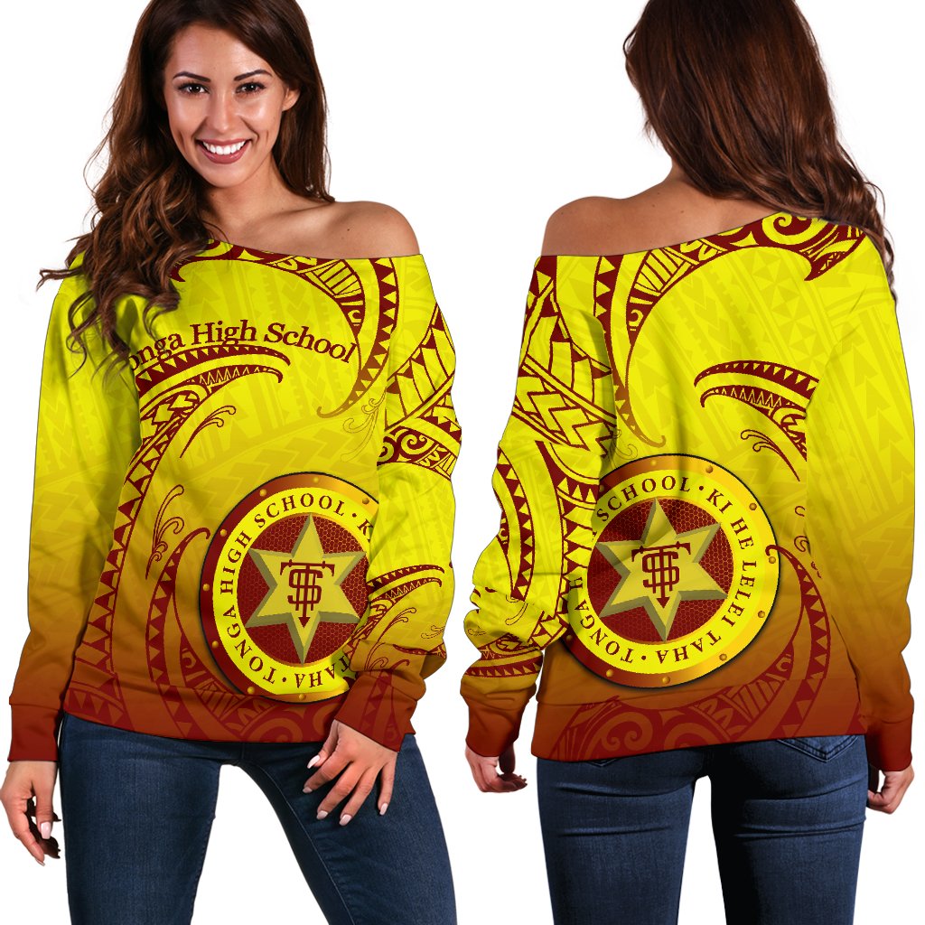 Tonga High School Women's Off Shoulder Sweater Special Polynesian No.2 Women's Off Shoulder Sweater - 1 Yellow - Polynesian Pride