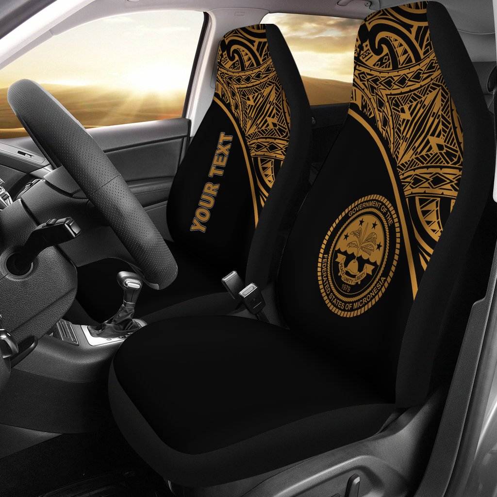 Federated States of Micronesia Car Seat Covers - FSM Seal Polynesian Gold Curve Universal Fit Black - Polynesian Pride