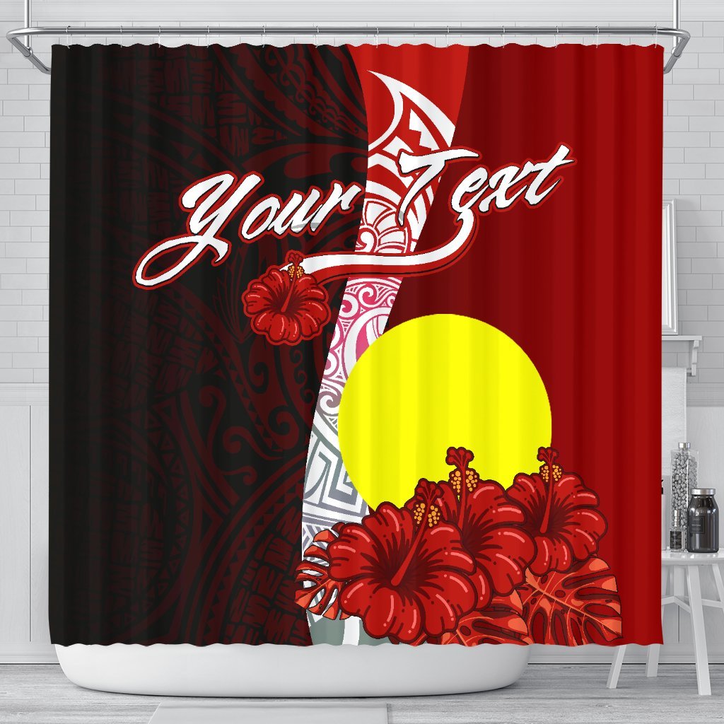 Palau Polynesian Custom Personalised Shower Curtain - Coat Of Arm With Hibiscus 177 x 172 (cm) Red - Polynesian Pride