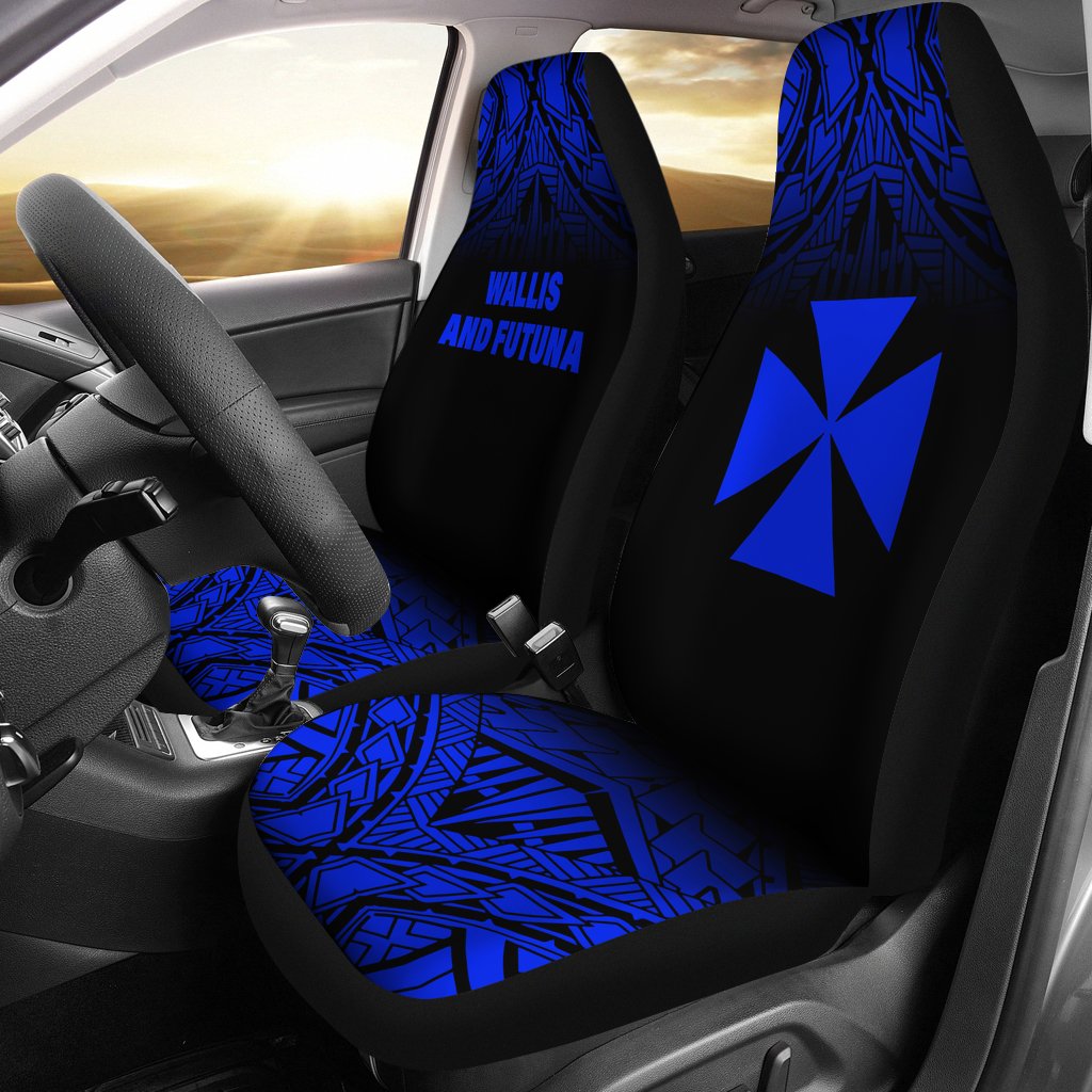 Wallis And Futuna Car Seat Covers - Wallis And Futuna Coat Of Arms Polynesian Tattoo Fog Blue Universal Fit Blue - Polynesian Pride