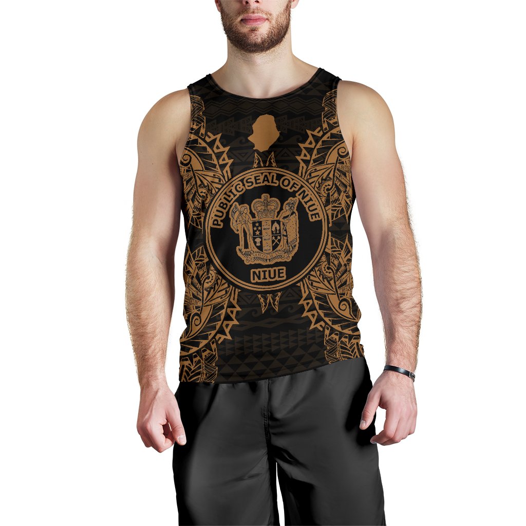 Niue Polynesian Men Tank Top Map Gold Gold - Polynesian Pride