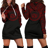 Hawaii Women Hoodie Dress - Hawaii Coat Of Arms Polynesian Red Black Red - Polynesian Pride