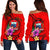 Samoa Polynesian Women's Off Shoulder Sweater - Floral With Seal Red Red - Polynesian Pride