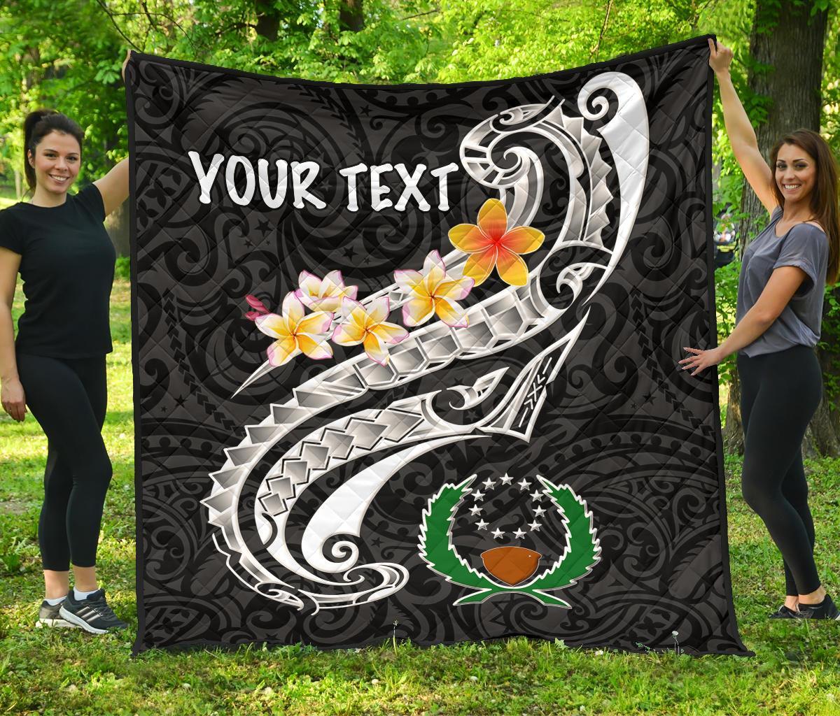 Pohnpei Custom Personalised Premium Quilt - Pohnpei Seal Polynesian Patterns Plumeria (Black) - Polynesian Pride