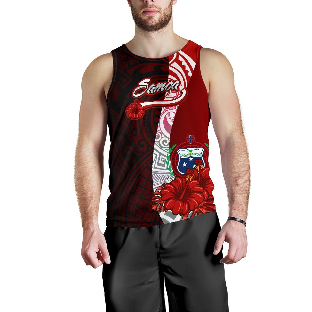 Samoa Polynesian Men's Tank Top - Coat Of Arm With Hibiscus - Polynesian Pride