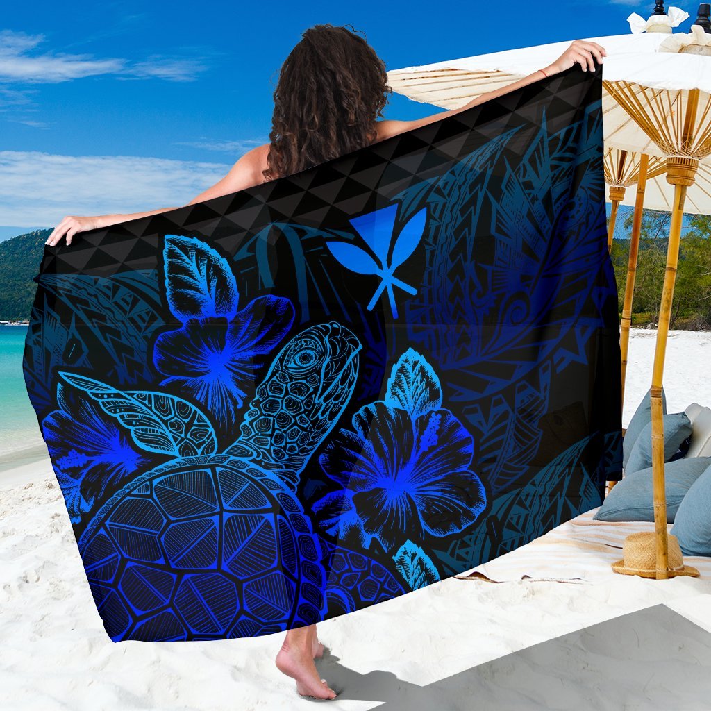 Polynesian Hawaii Sarong - Turtle Hibiscus Pattern Blue Women One Size Blue - Polynesian Pride