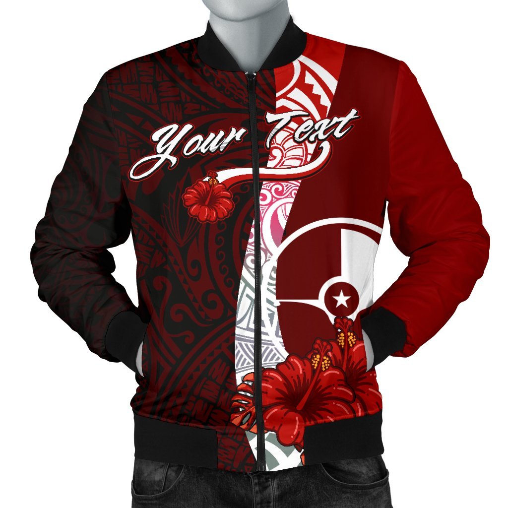 Yap Micronesia Custom Personalised Men's Bomber Jacket - Coat Of Arm With Hibiscus Red - Polynesian Pride