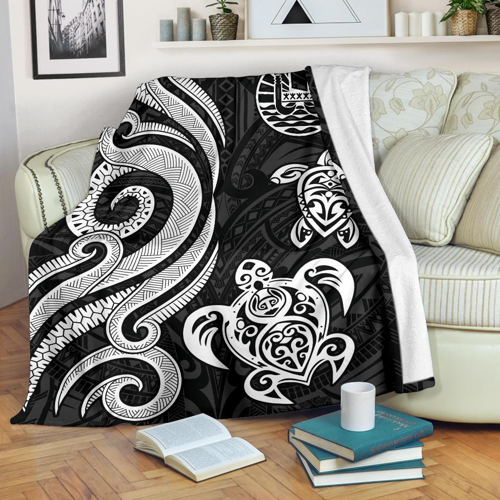 Tahiti Polynesian Premium Blanket - White Tentacle Turtle White - Polynesian Pride