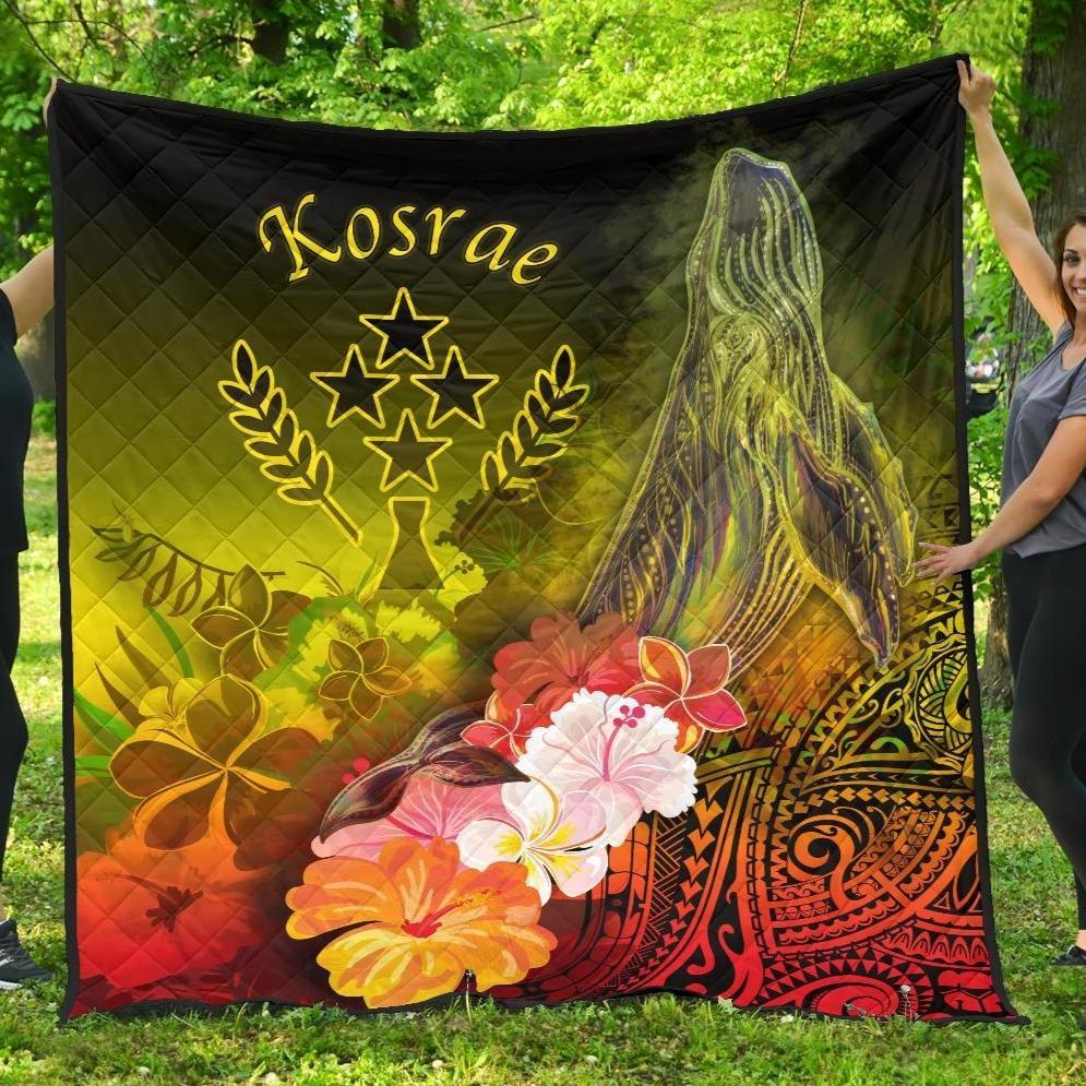 Kosrae Premium Quilt - Humpback Whale with Tropical Flowers (Yellow) Yellow - Polynesian Pride