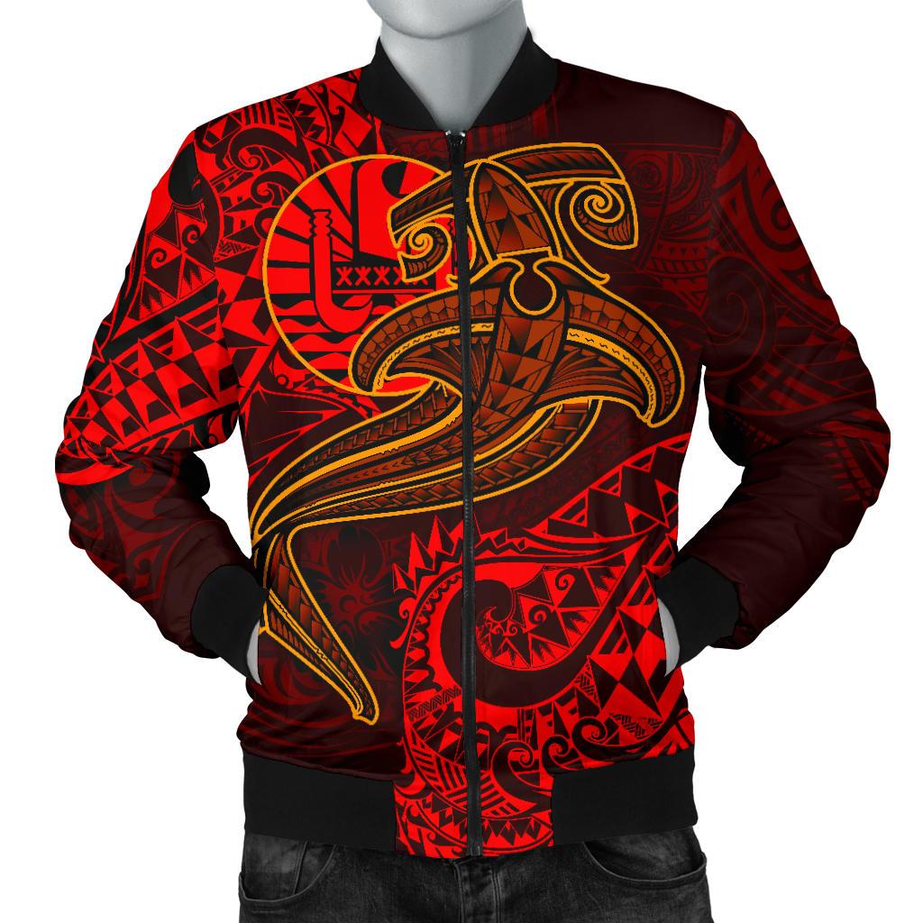 Tahiti Men's Bomber Jacket - Red Shark Polynesian Tattoo Red - Polynesian Pride