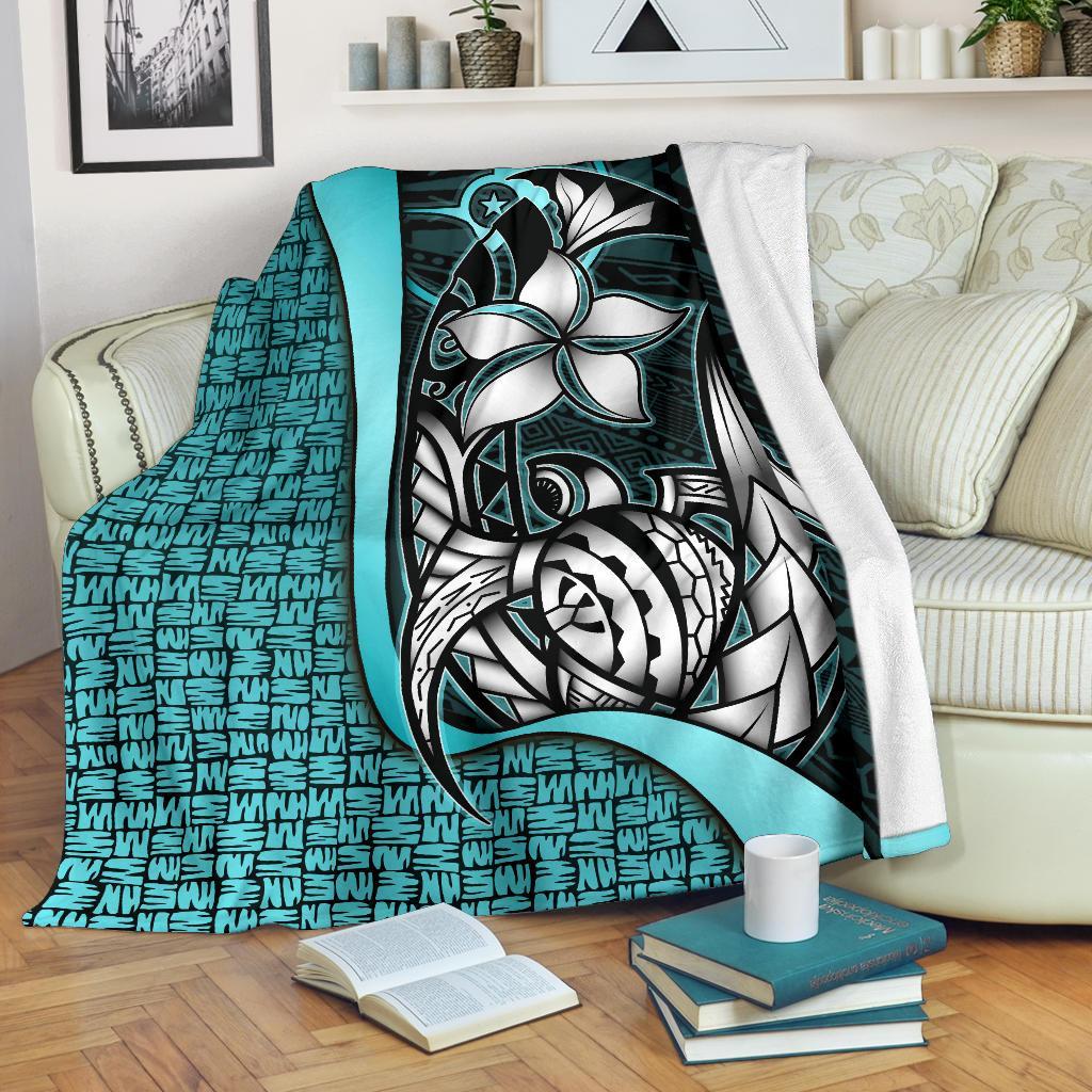 Yap Micronesia Premium Blanket Turquoise - Turtle With Hook White - Polynesian Pride