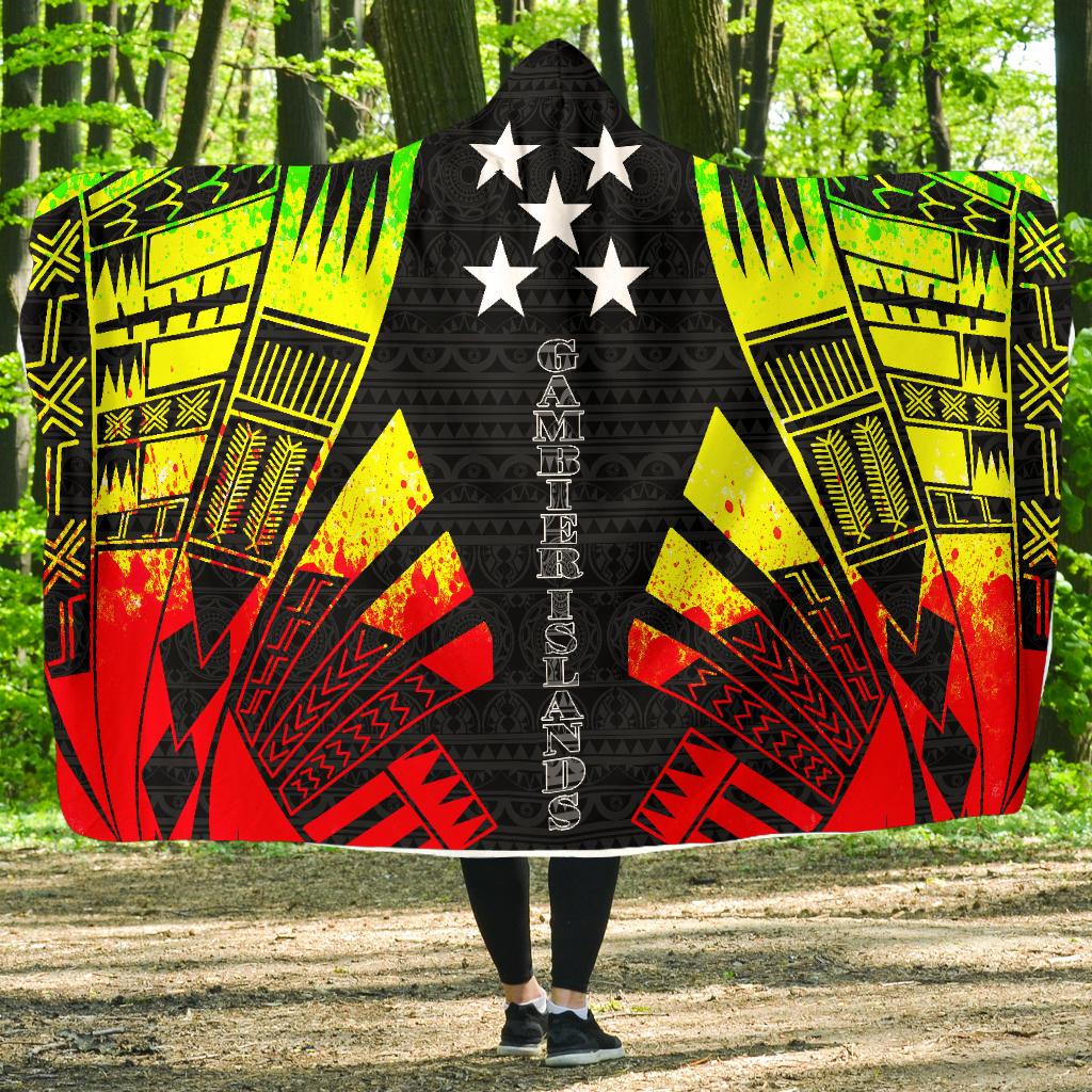 Gambier Islands Hooded Blanket - Polynesian Tattoo Reggae Hooded Blanket Reggae - Polynesian Pride