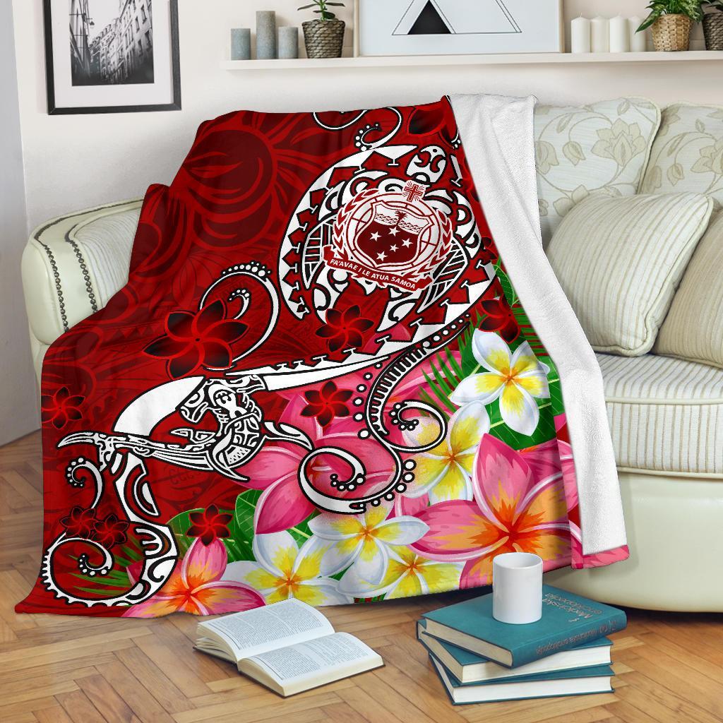 Samoa Premium Blanket - Turtle Plumeria (Red) White - Polynesian Pride