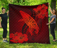 Hawaii Whale Swim Poly Red Premium Quilt Red - Polynesian Pride