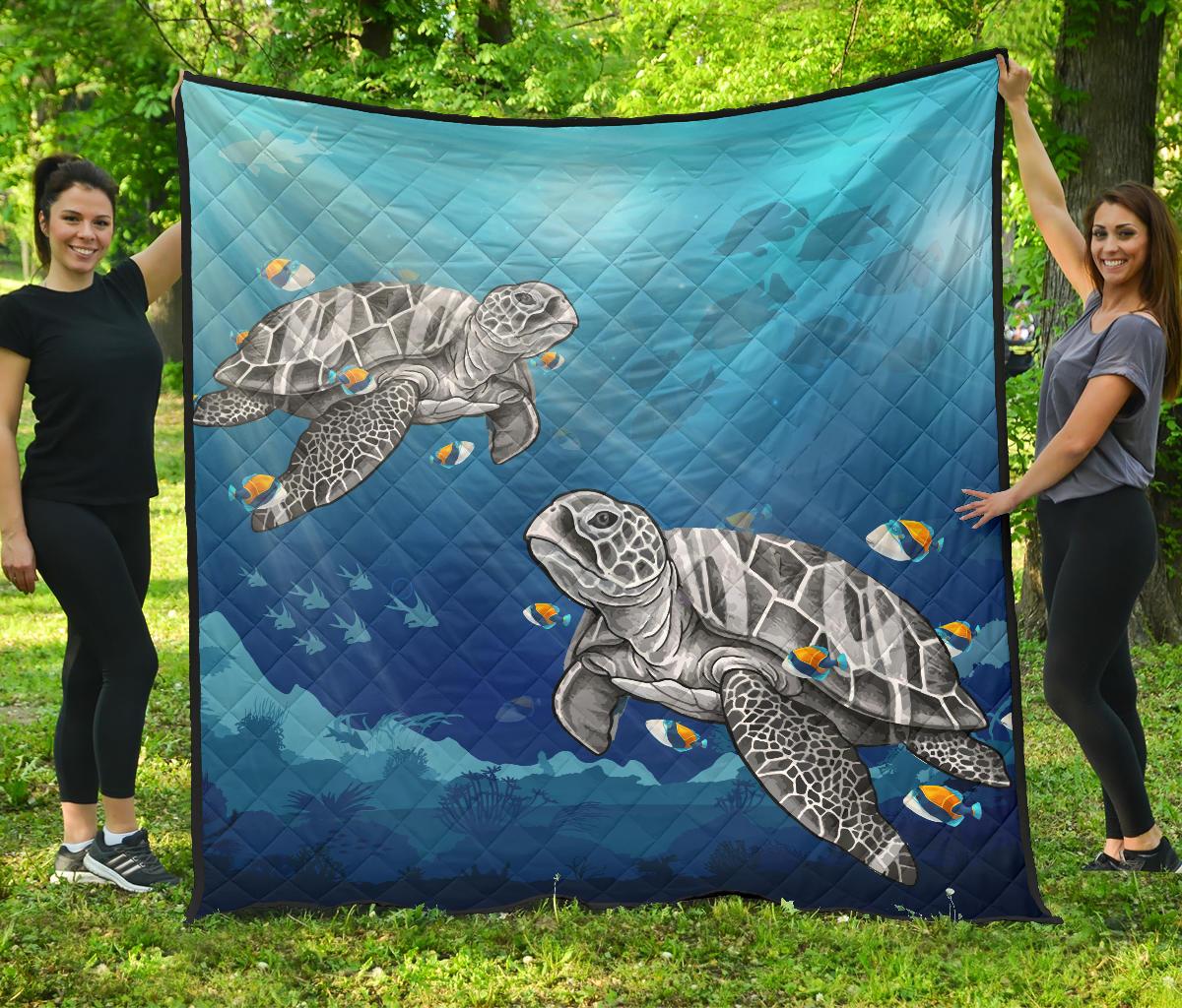 Turtle And Humuhumunukunukuapua'a Premium Quilt Blue - Polynesian Pride