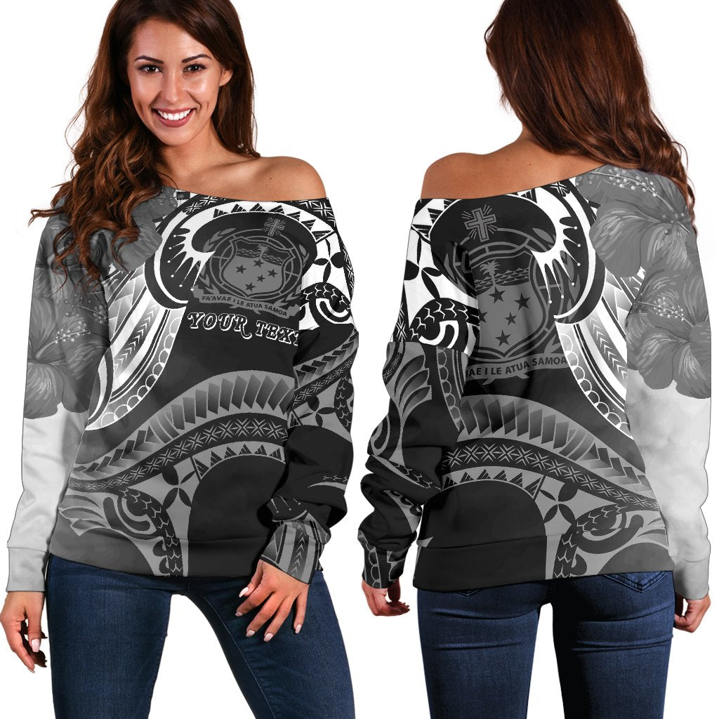 Samoa Custom Personalised Women's Off Shoulder Sweater - Samoa Seal Wave Style (Black) Black - Polynesian Pride