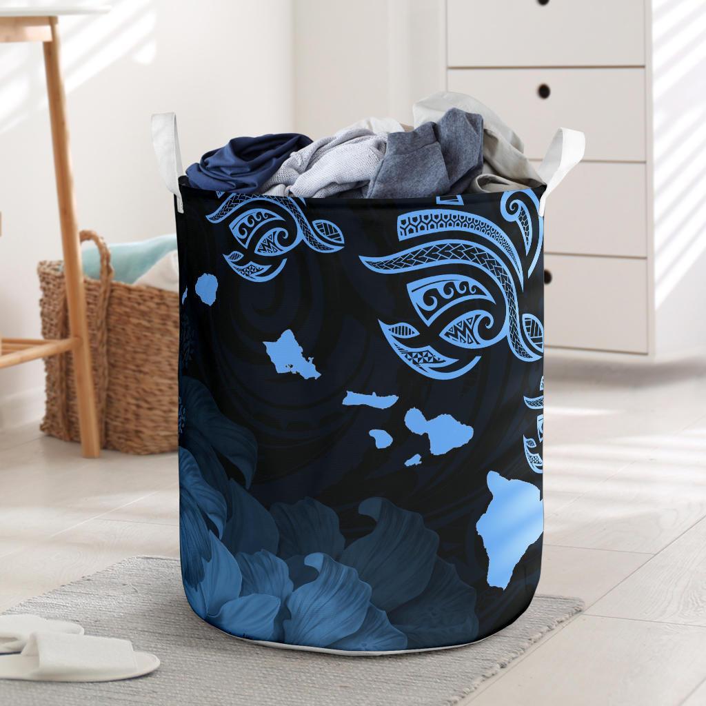 Hawaii Hibiscus Map Polynesian Ancient Blue Turtle Laundry Basket AH Laundry Basket - 1 One Size Blue - Polynesian Pride