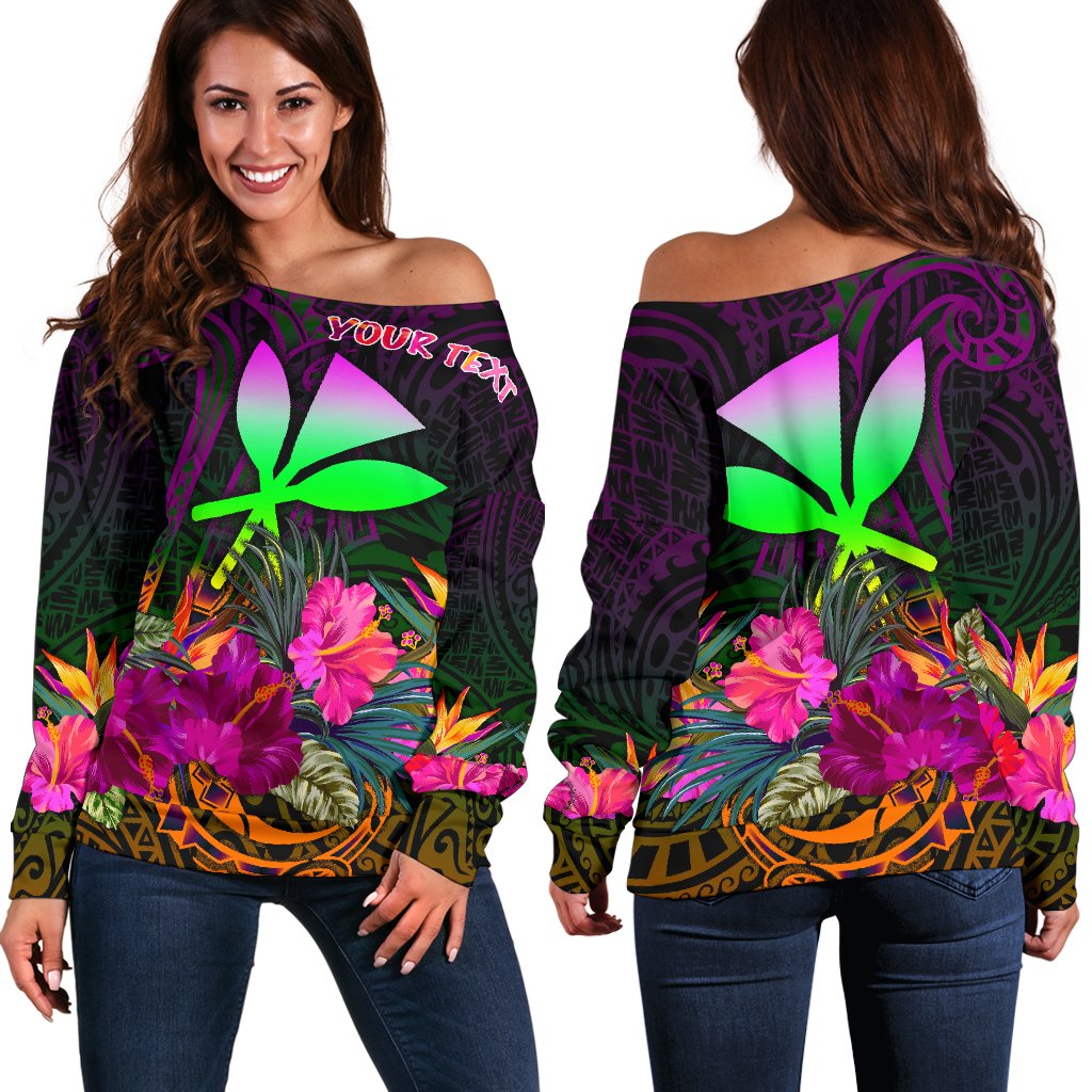 Polynesian Hawaii Personalised Kanaka Maoli Women's Off Shoulder Sweater - Summer Hibiscus Art - Polynesian Pride