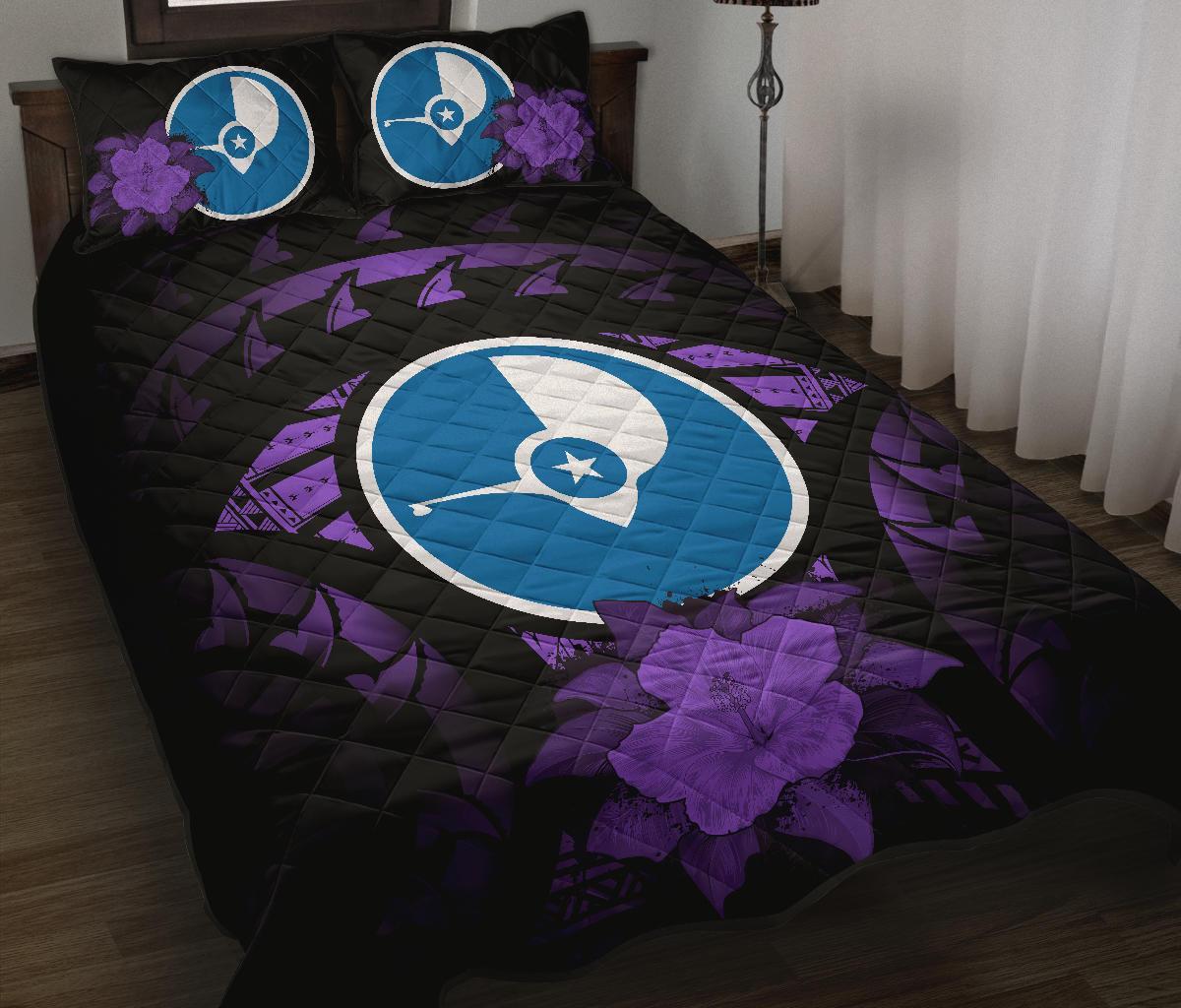 Yap Polynesian Quilt Bed Set Hibiscus Purple Black - Polynesian Pride