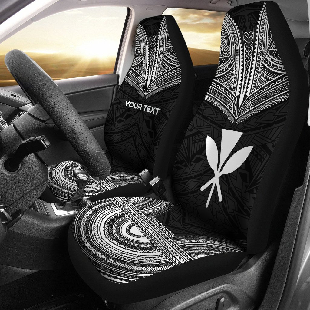 Hawaii Custom Personalised Car Seat Cover - Kanaka Maoli Polynesian Chief Tattoo Black Version Universal Fit Black - Polynesian Pride