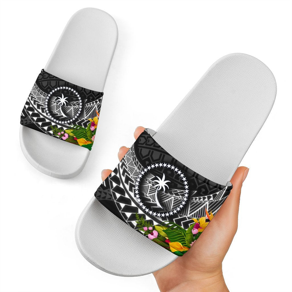 Chuuk State Slide Sandals - Seal Spiral Polynesian Patterns White - Polynesian Pride