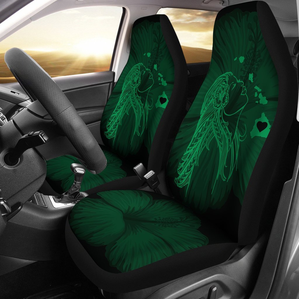 Hawaii Car Seat Covers - Hawaii Hula Girl Hibiscus Map Green - Polynesian Pride