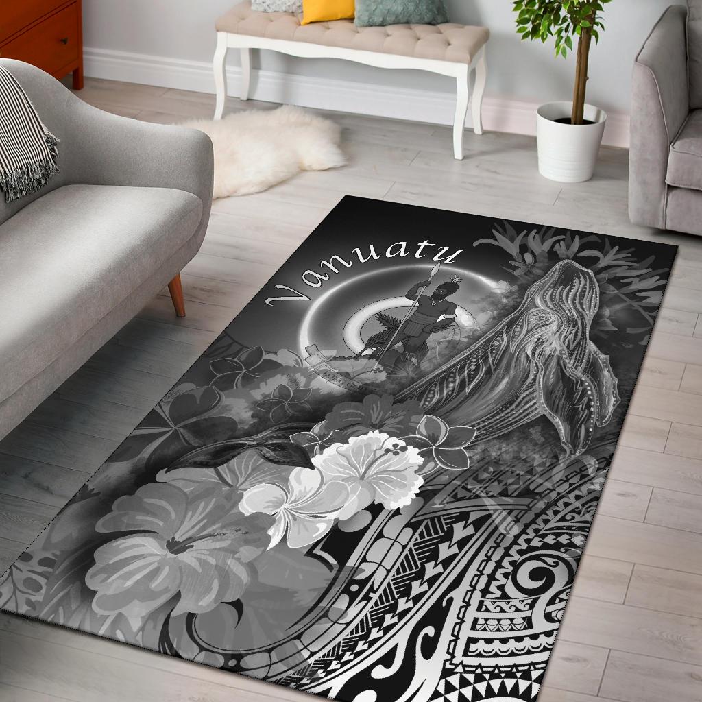 Vanuatu Area Rug - Humpback Whale with Tropical Flowers (White) White - Polynesian Pride