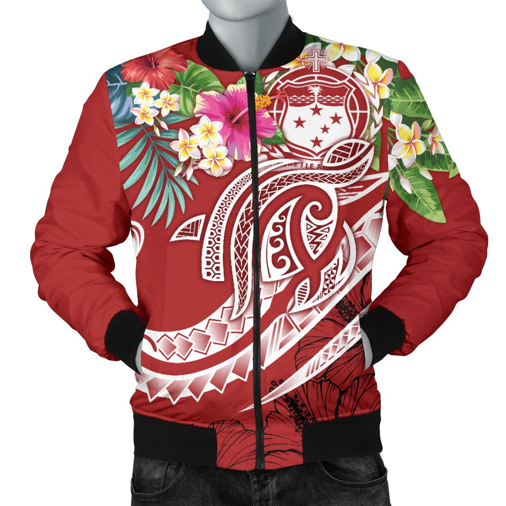 Polynesian Samoa Men's Bomber Jacket - Summer Plumeria (Red) Red - Polynesian Pride