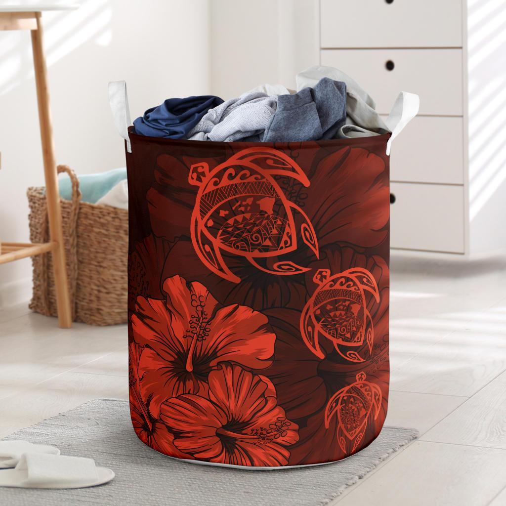 Hibiscus Turtles Hawaii Laundry Basket Orange AH Laundry Basket - 1 One Size Orange - Polynesian Pride