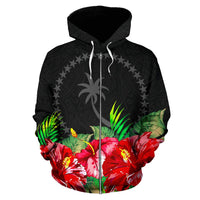 Chuuk Polynesian Zip Hoodie Black Hibiscus - Polynesian Pride