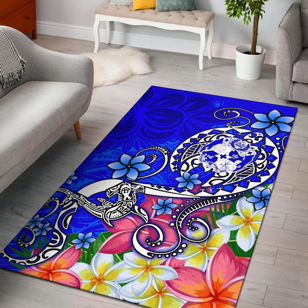 Tonga Area Rug - Turtle Plumeria (Blue) Blue - Polynesian Pride