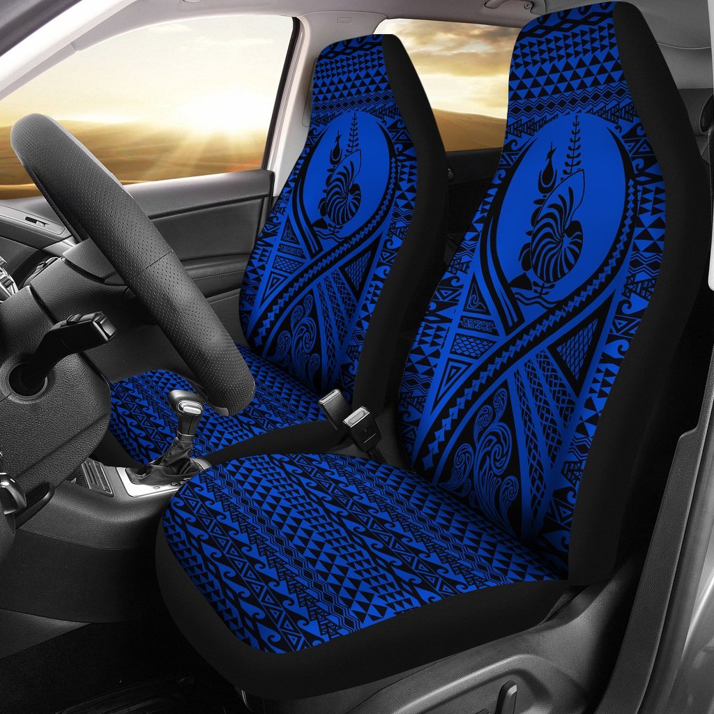 New Caledonia Car Seat Cover - New Caledonia Coat Of Arms Polynesian Tattoo Blue Universal Fit Blue - Polynesian Pride