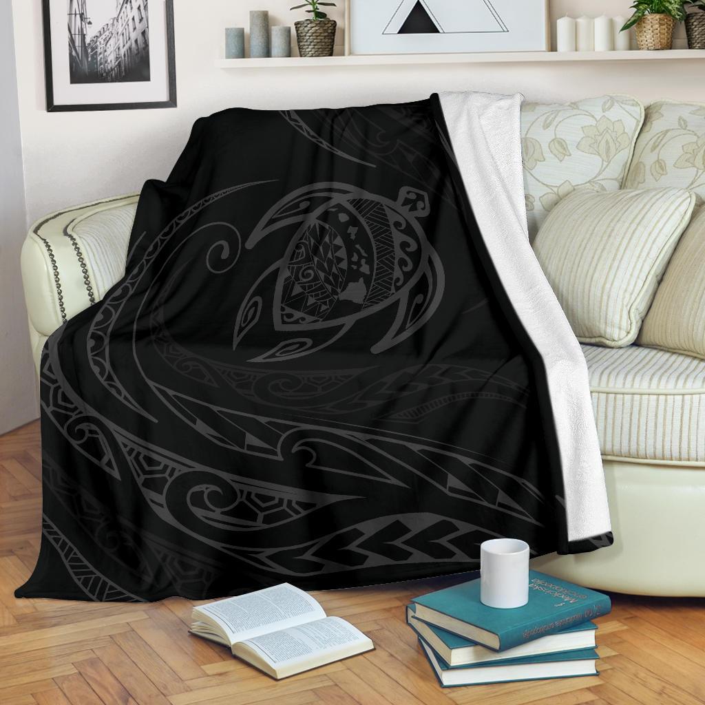 Hawaii Turtle Premium Blanket - Gray - Frida Style White - Polynesian Pride