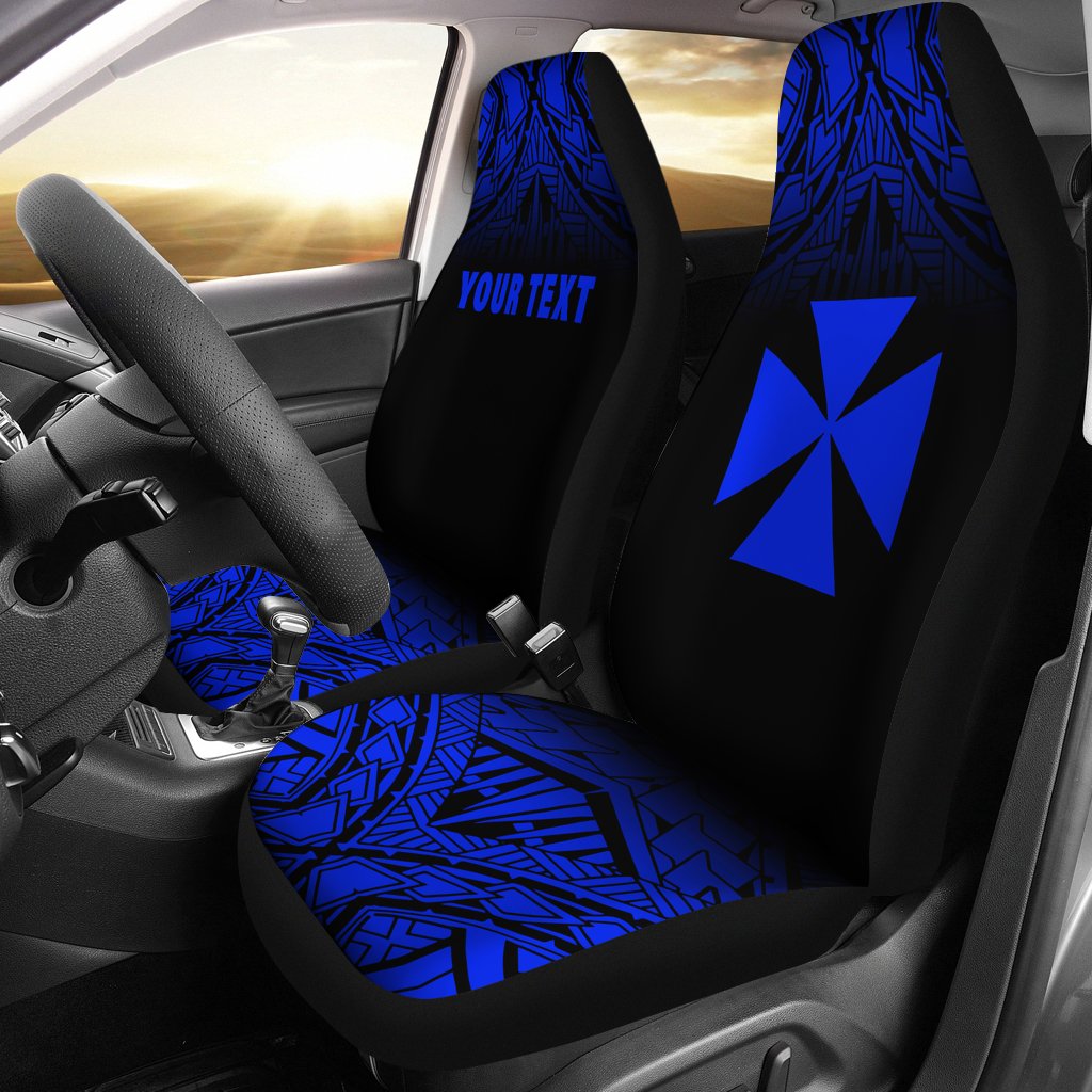 Wallis and Futuna Custom Personalised Car Seat Covers - Wallis and Futuna Coat Of Arms Polynesian Tattoo Fog Blue Universal Fit Blue - Polynesian Pride