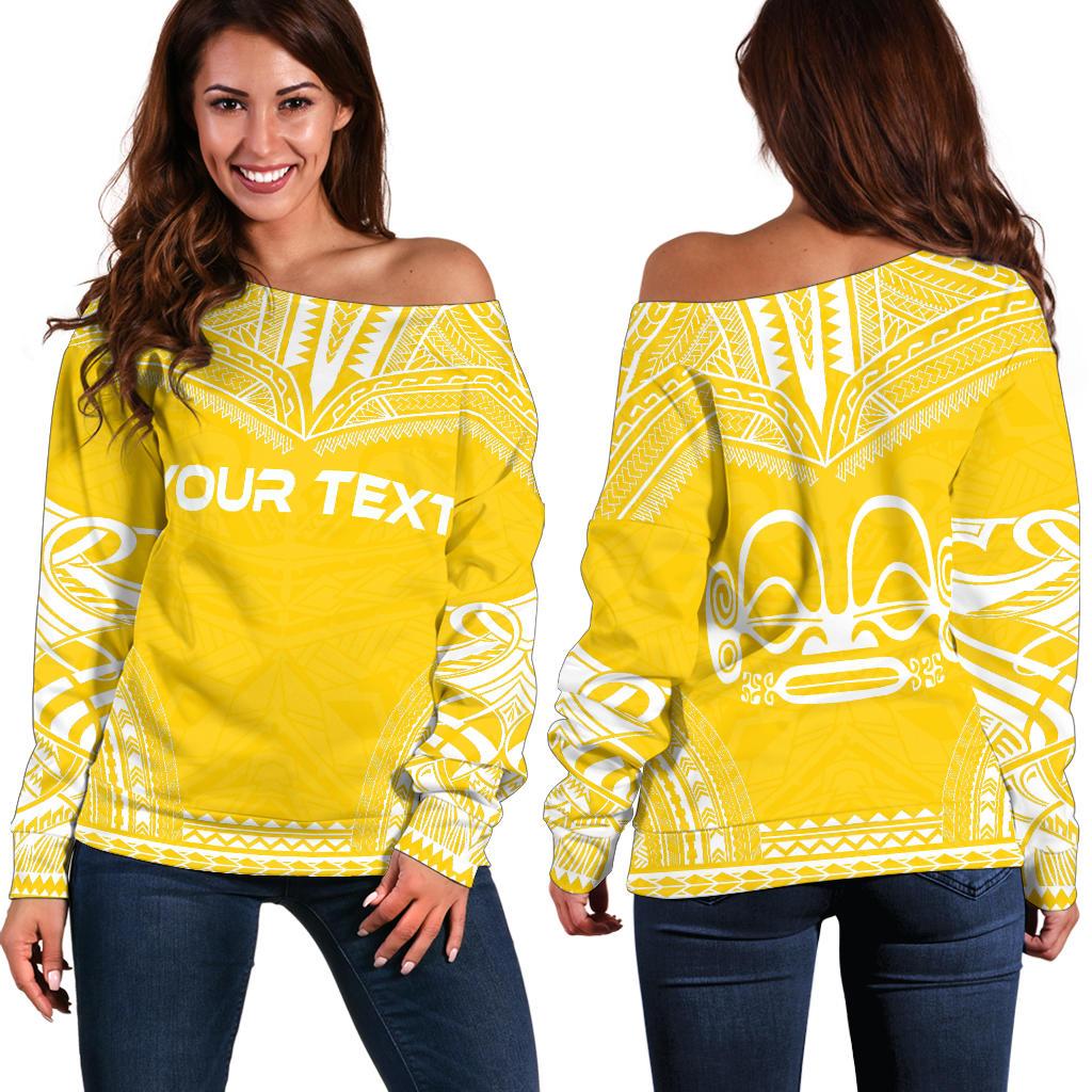 Marquesas Islands Polynesian Chief Custom Personalised Women's Off Shoulder Sweater - Flag Version Yellow - Polynesian Pride