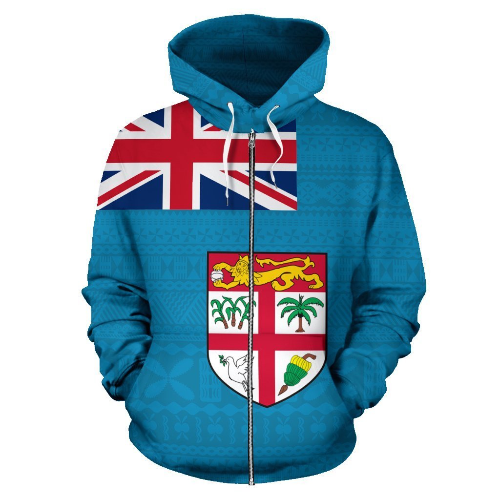 Fiji Flag All Over Zip up Hoodie Polynesain Hoodie Style - Polynesian Pride