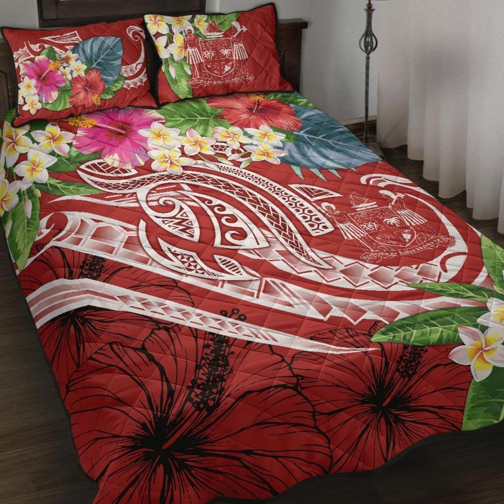 Fiji Polynesian Quilt Bed Set - Summer Plumeria (Red) Red - Polynesian Pride