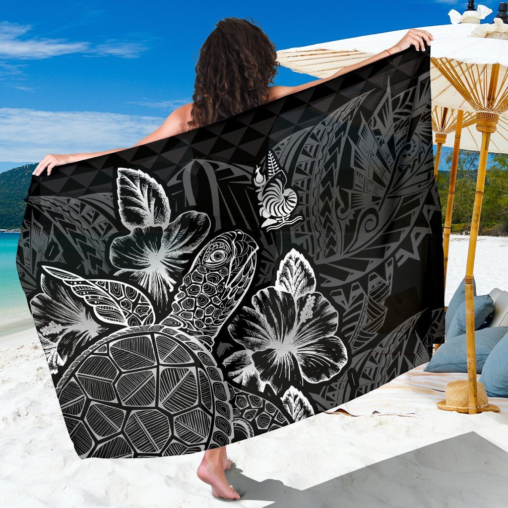 New Caledonia Sarong - Turtle Hibiscus Pattern Women One Size Black - Polynesian Pride