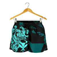 Polynesian Hawaii Women's Shorts - Kanaka Maoli Blue Turtle - Polynesian Pride