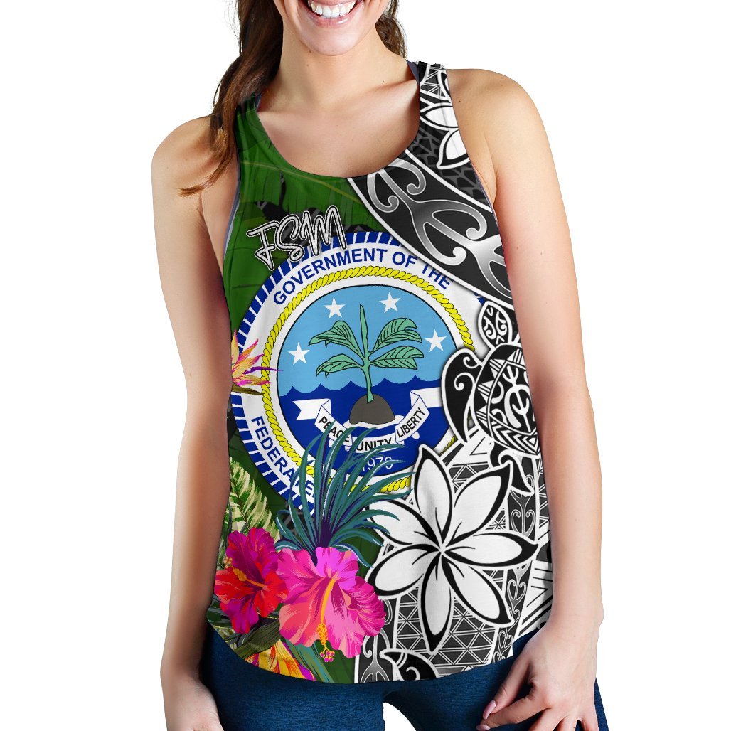 Federated States of Micronesia Women Racerback Tank - Turtle Plumeria Banana Leaf - Polynesian Pride