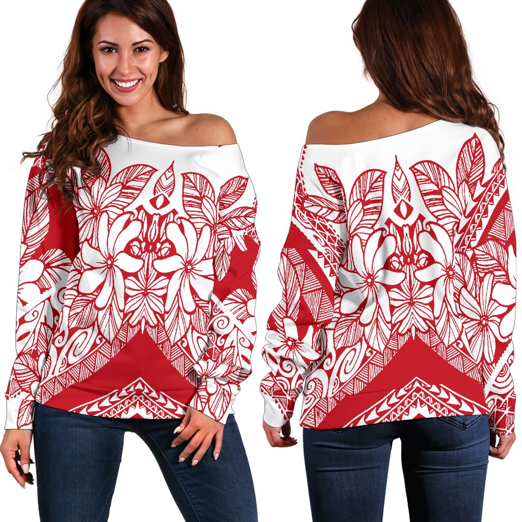 Polynesian Women's Off Shoulder Sweater 22 Red - Polynesian Pride