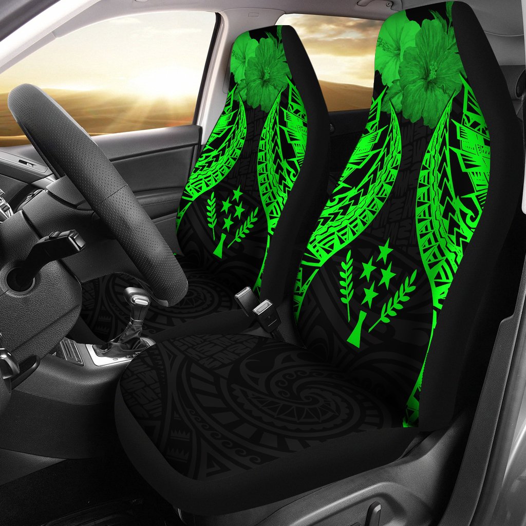 Kosrae Polynesian Car Seat Covers Pride Seal And Hibiscus Green Universal Fit Green - Polynesian Pride