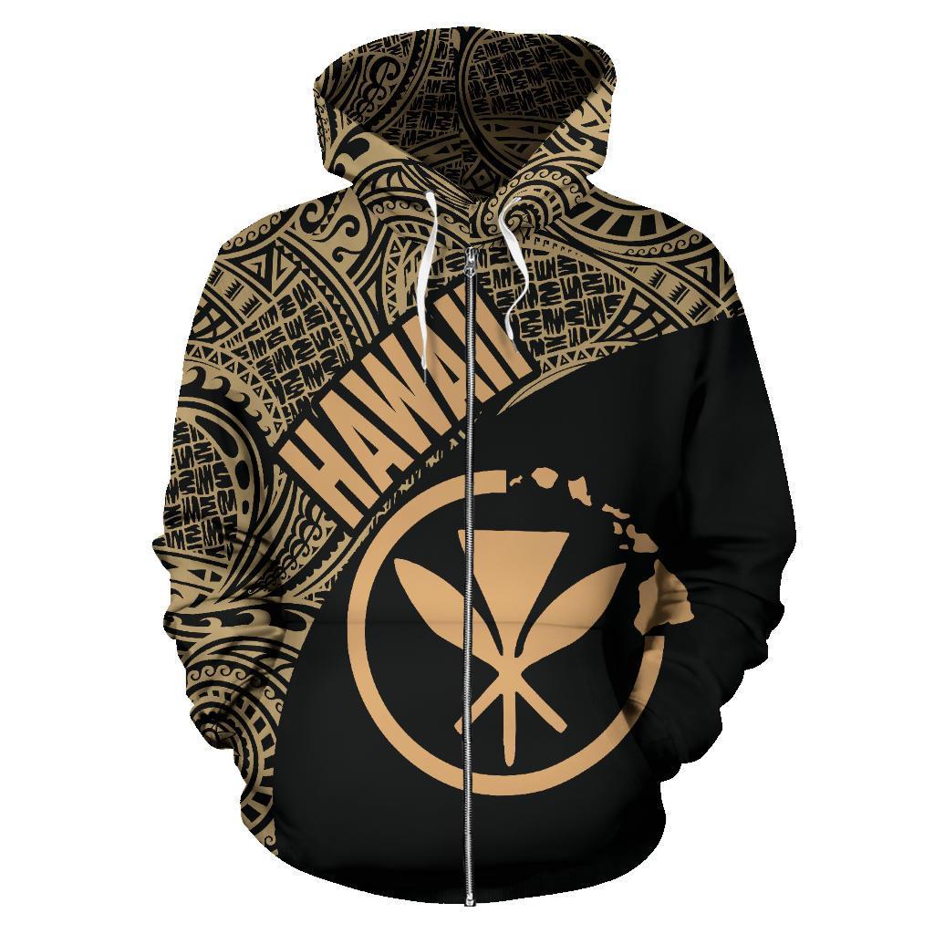 Hawaii Zip up Hoodie Hawaii Kanaka Maoli Mermaid Polynesian Tattoo Golden Version - Polynesian Pride
